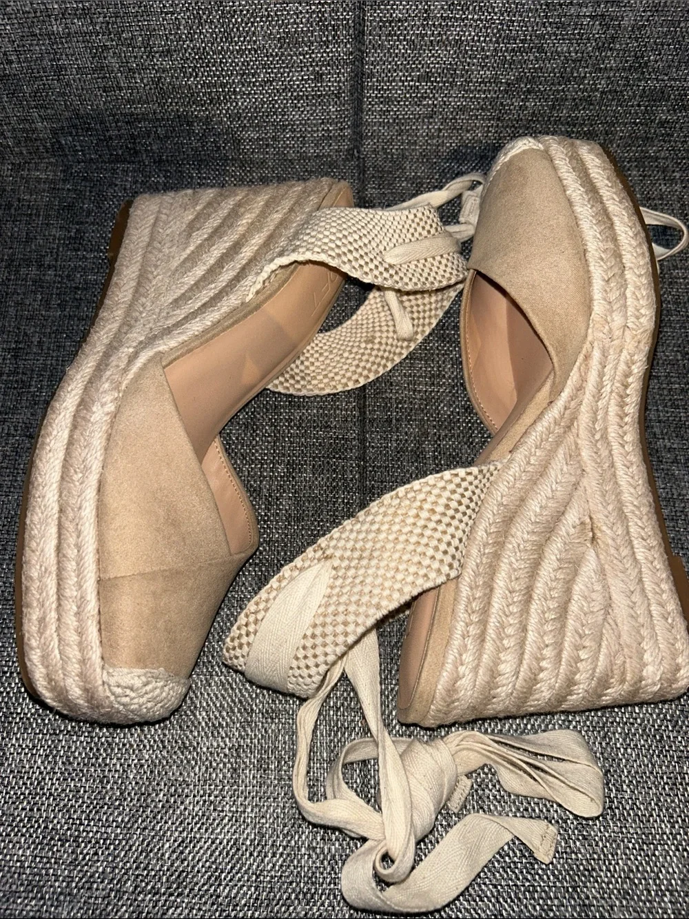 NEW - LOFT Neutral Tie-Ankle Espadrille Wedges